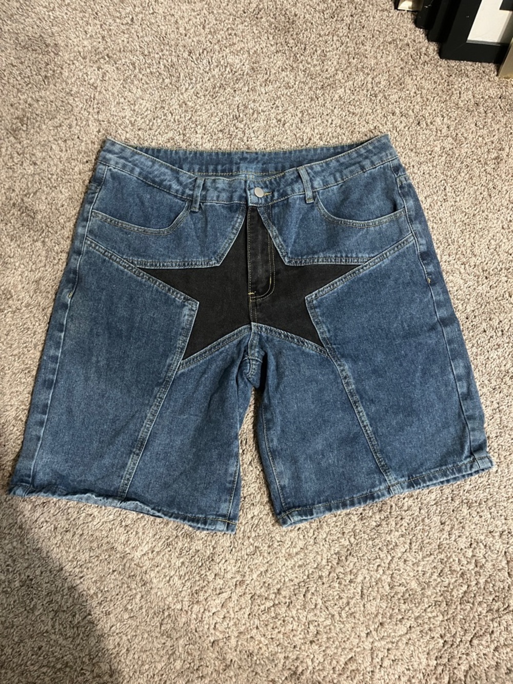 ROMWE Blue Denim Jean Shorts with Black Star Accent